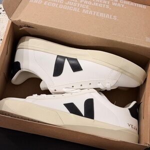 Veja Unisex Cream and Black Sneakers